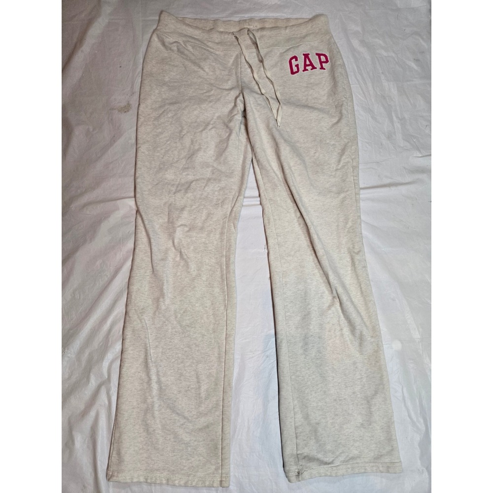 Gap Stretch Wide Leg Sweatpants Oatmeal Pink Logo Y2K Loungewear Mens Medium